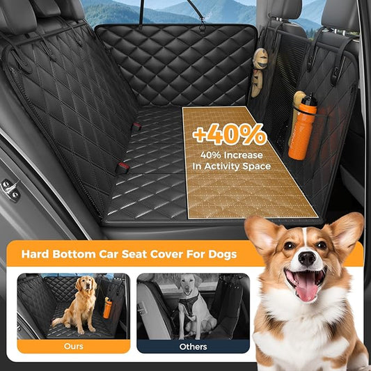 Dog Car Seat Cover for Back Seat, Hard Bottom Back Seat Extender for Dogs - Supports 400lbs, Scratch Resistant, Anti Slip Portable Dog Hammock, Suitable for F150, SUVs and Trucks Black