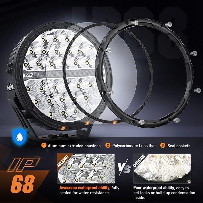 Nilight 9 Inch Round Offroad LED Driving Lights with DRL 2PCS 140W 15560LM IP68 Spot Flood Combo Work Light with 12AWG DT Connector Wiring Harness Kit for 4x4 Jeep Truck ATV UTV SUV, 5 Year Warranty