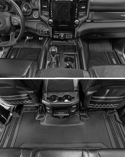 3W Floor Mats Fit for Dodge Ram 1500 Crew Cab 2025-2026 (w/o Rear Under-Seat Factory Storage Bucket Seat), TPE All Weather Custom Fit Floor Liner for Ram 1500 Accessories Row Car Mats, Black