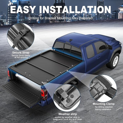 KUIPERAUTO 5 FT Roll-Up Soft Vinyl Truck Bed Tonneau Cover Compatible for 2024 2025 2026 Toyota Tacoma Extra Short Bed Fleetside(Don‘t fit 2025 Utility Track System)