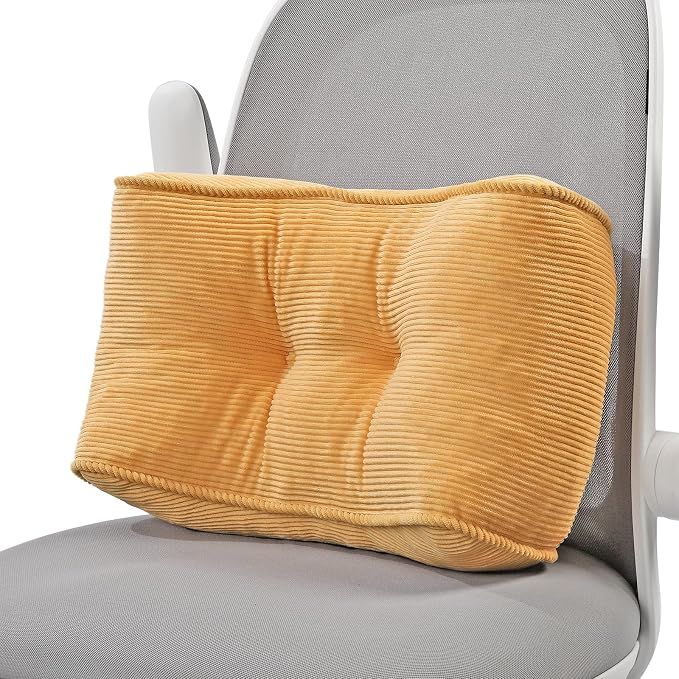 Lumbar Support Pillow for Office Chairs, Bite-Size Natural Latex Foam Back Support Pillow for Lower Back Pain Relief, Soft & Support Corduroy Desk Chair Cushion, M, Yellow