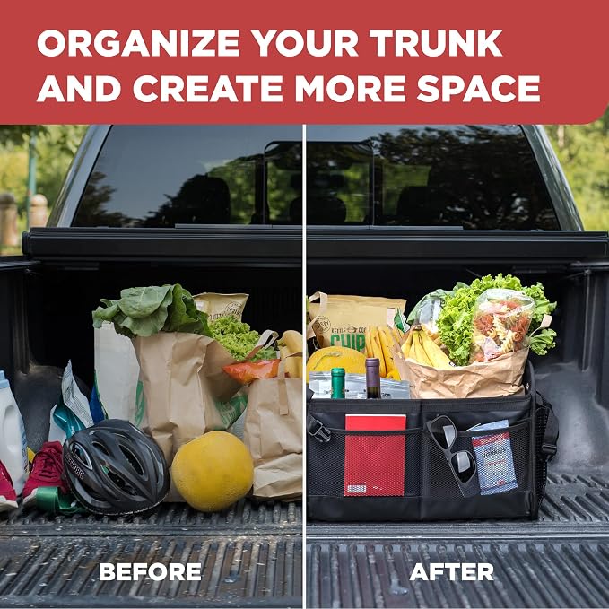 TRUNKCRATEPRO XL Heavy-Duty Trunk Organizer – Reinforced SUV & Truck Cargo Storage with 6 Adjustable Compartments, Non-Slip Base & Securing Straps (Foldable Design, Grey)