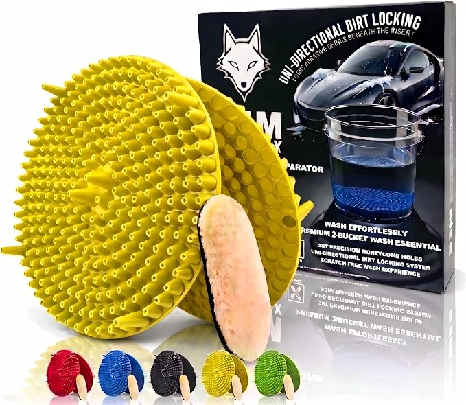 10.4" Heavy Duty Car Wash Bucket Insert (2-Pack) & Wash Mitt Kit - 10.6 oz Detailing Dirt Separator & Grit Trap, Scratch-Free Auto Wash, Fits 3.5 to 5 Gallon Buckets (Yellow Kit)