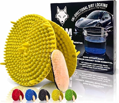 10.4" Heavy Duty Car Wash Bucket Insert (2-Pack) & Wash Mitt Kit - 10.6 oz Detailing Dirt Separator & Grit Trap, Scratch-Free Auto Wash, Fits 3.5 to 5 Gallon Buckets (Yellow Kit)