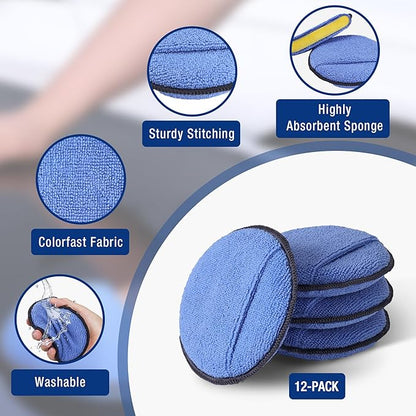 WORKPRO 12-Pack Car Wax Applicator Pads with Finger Pocket, Microfiber Soft Foam Polishing Pads for Car Detailing & Cleaning, Lint-Free, High Resilience