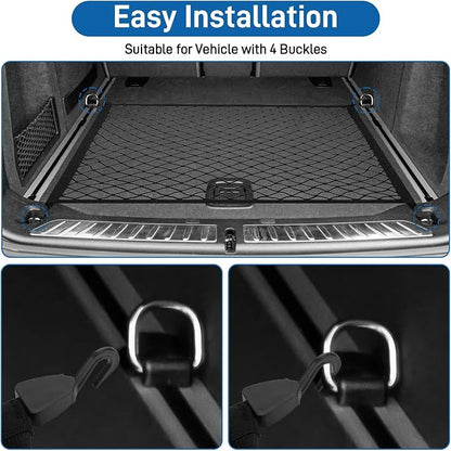 Cargo Net 60×40cm, Car Trunk Net Elastic Nylon Baggage, Car Trunk Net with 4 Hooks, Storage Organizer Car Net for Car Boot Vehicle Van SUV(Black)