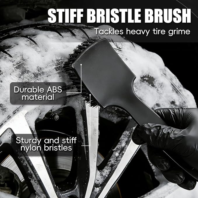 8PCS Car Wheel Brush kit,Wheel Cleaner Brush, Microfiber Cleaning Cloth,Soft Bristle Rim Brush,Tire Polishing Application Pad,Drying Towel.Tire Cleaning Brush Kit for Trucks, Cars, RVs