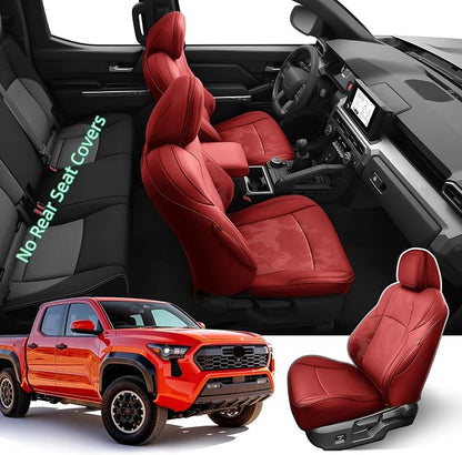 DiffCar® Seat Covers for Toyota Tacoma 2026 2025 2024 Double Cab(Gas Only), Front Seat & Console Covers Only, Faux Nappa Leather Custom Fit Car Protectors Accessories for Tacoma 4th Gen, Red Camo