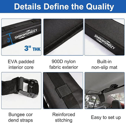 Universal Soft Roof Rack Pads with Two 16 FT Tie-Down Straps, Bow & Stern Ropes, Quick Loops & Storage Bag–Car Roof Rack for Kayak, Surfboard, SUP, Canoe–Fits Cars, SUVs, Sedans & Hatchbacks(1 Pair)