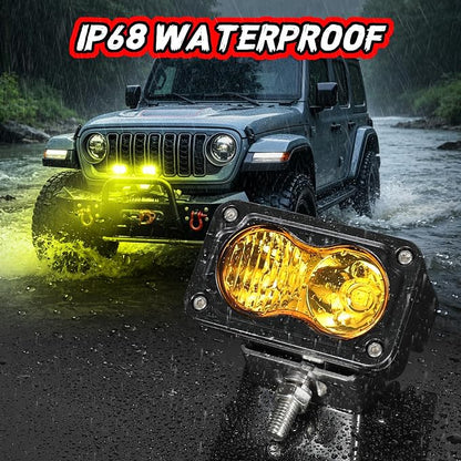 LED Pods Yellow with Wiring Harness & Black Covers 2Pcs 3 Inch Off Road Driving Light Bar LED Work Light Cube Waterproof Combo Yellow Fog Pod Lights for Truck ATV UTV Motorcycle Boat