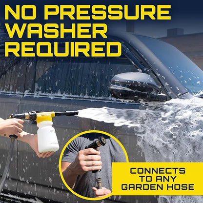 Foam King™ Gun Car Wash + Power Foam Car Wash Soap Strip (10ct = 5 Car Washes) - Connects to Garden Hose, Ultimate Scratch Free Cleaning Snow Blaster Cannon Washing
