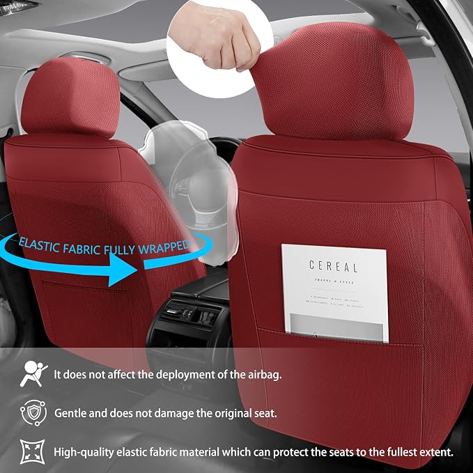 NS YOLO Leather Car Seat Covers Full Set,Universal Fit for Most Cars,SUVs and Sedans,Waterproof Luxury Leatherette Cushions, 5 Seats Protectors (Wine Red, Full Set-5 Seats(Front and Rear))
