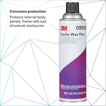 3M Cavity Wax Plus Aerosol Spray, 08852, 18 fl oz, Self-Healing, Corrosion Protection, Non-Hardening, Chipping, Peeling, Cracking