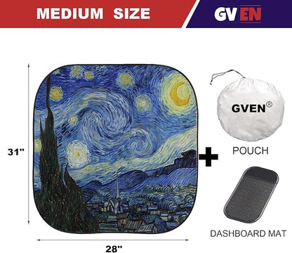 Gven Windshield Sun Shade for Car 2-Piece Foldable Sunshade for Front Windows, Blocks UV Rays, Automotive Interior Sun Protection Car Summer Accessories（Starry Night,M）