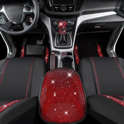 CAR PASS Rhinestone Red Bling Diamond Car Seat Covers Leather Black & Shining Car Floor mats Carpet with Anti-Slip Nibs& Bling Diamond Car Accessories Sets Glitter Sparkly Universal fit for 95% car