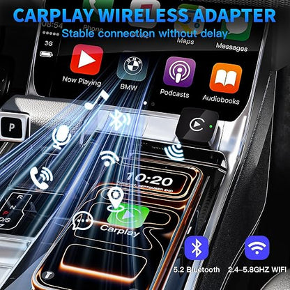 2 in 1 Wireless CarPlay and Android Auto Adapter for iPhone, Plug&Play Mini USB/USB C Car Play Adapter Fast and Stable Connection,No Delay Convert Wired to Wireless CarPlay for iPhone 8+/Android 11.0+