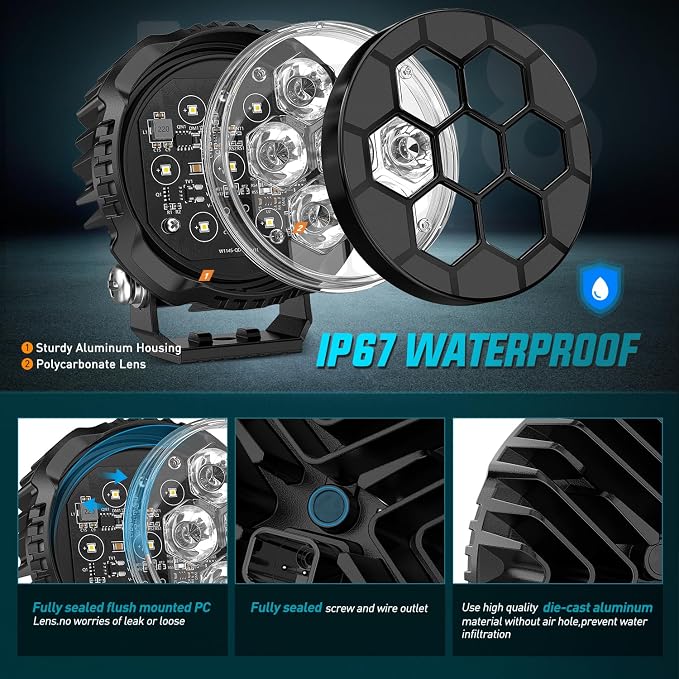Nilight LED Pod Light 2 PCS 4.1 Inch 35 W 7 LED Round Hyper Spot Beam Offroad Driving Lights w/16 AWG Rocker Switch Wiring Harness Kit for Truck Motorbike Boat ATV UTV