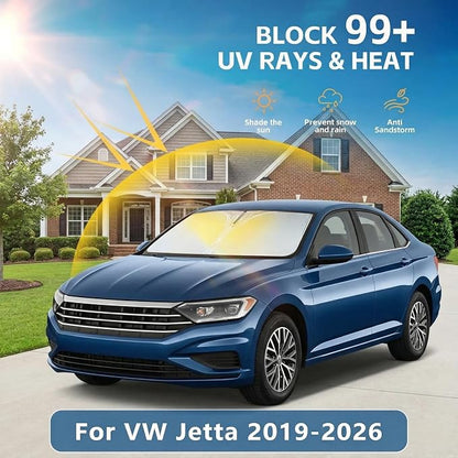 Windshield Sun Shade for Volkswagen/VW Jetta 2019-2024 2025 2026 Front Window Shade Custom Fit Jetta Accessories Sun Visor Foldable Shade Blocks UV Rays Summer Must Have Car Accessories