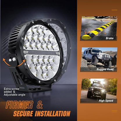 Nilight LED Offroad Driving Lights with Amber DRL 2PCS 9 Inch Round 140W IP68 Spot Flood Combo Work Light Bar with 12AWG DT Connector Wiring Harness Kit for 4x4 Truck ATV UTV SUV