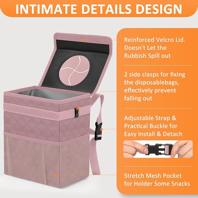Vankor Car Trash Can Cute Trash Bag Bin Hanging Waterproof Automotive Garbage Cans Leak Proof Vehicle Trash Can Diamond Pattern-Pink