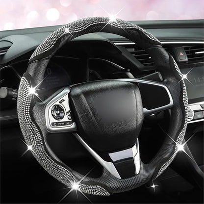 West Llama Diamond Bling Car Steering Wheel Cover with Crystal Rhinestones,3PCS Segmented Steering Wheel Protector,Universal for 99% Cars for Women(Black with White Diamond)