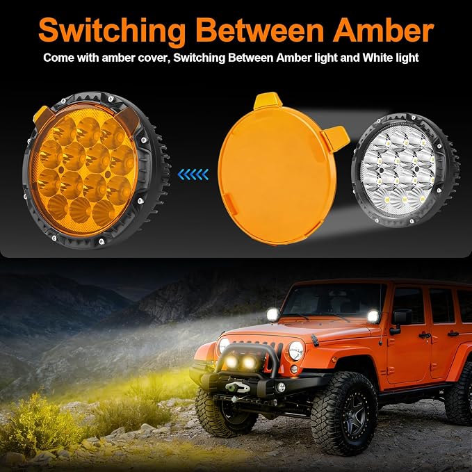 LIGBT 2PCS 5.6 Inch LED Driving Light Round 55W 5 Modes Dual Color Warning Offroad Driving Spot Lights IP68 Spot Flood Combo Fog Lights with Yellow Cover for Pickup SUV UTV ATV Trucks 4x4
