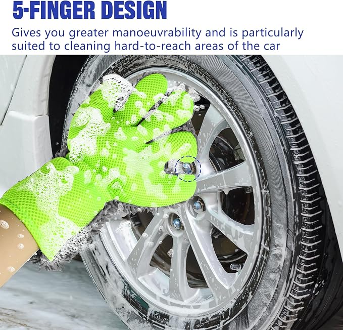 2PCS Car Wash Mitt, 5 Finger Chenille Microfiber Cleaning Mitt for Cars, Scratch-Free Auto Washing Gloves, Car Interior Exterior Cleaning Gloves, Great for Hard-to-Reach Areas (Gray)