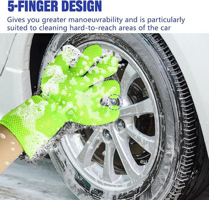 2PCS Car Wash Mitt, 5 Finger Chenille Microfiber Cleaning Mitt for Cars, Scratch-Free Auto Washing Gloves, Car Interior Exterior Cleaning Gloves, Great for Hard-to-Reach Areas (Gray)