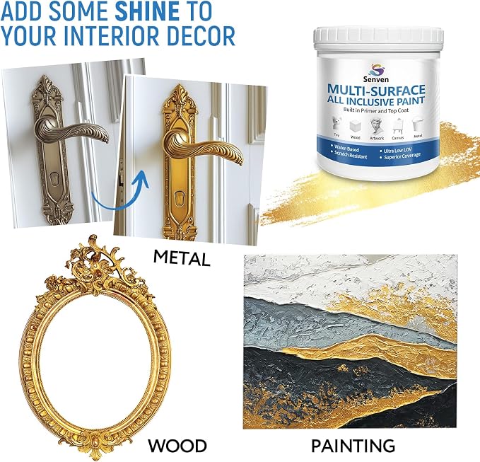 Gold Paints 150ml Metallic Liquid Gold Leaf Paint Rich Golds Paint for Metal, Wood, Canvas, Appliance, Furniture, Clay DIY, & Art Handcrafts Fast Drying Acrylic Metallic Finish Artwork & Home Décor