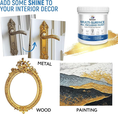Gold Paints 150ml Metallic Liquid Gold Leaf Paint Rich Golds Paint for Metal, Wood, Canvas, Appliance, Furniture, Clay DIY, & Art Handcrafts Fast Drying Acrylic Metallic Finish Artwork & Home Décor