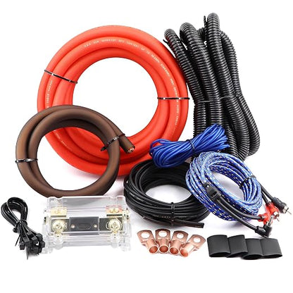 0 Gauge AMP Wiring Kit OFC,3000W Car Audio Amp Install Kit with 250A ANL Fuse Holder, RCA Cable, Speaker Wire & Ring Terminals for Complete 1/0 OFC Subwoofer Amp Wiring kit