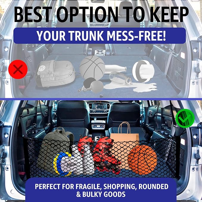Envelope Style Trunk Mesh Cargo Net | for Toyota Highlander 2014-2026 Regular & Hybrid Car Accessories | Premium Trunk Organizers and Storage | SUV Truck Cargo Nets | Vehicle Carrier Organizer