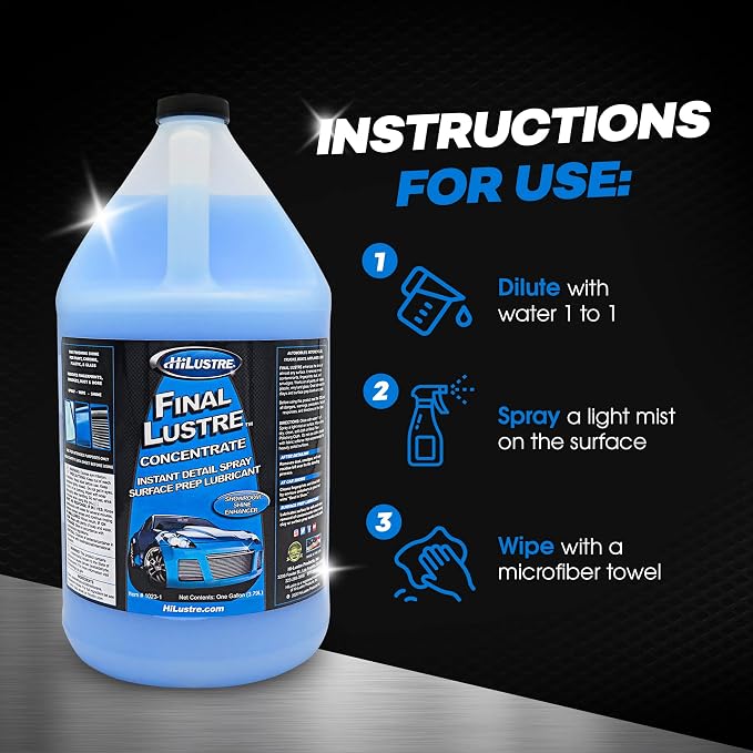 Final Lustre Concentrate, Quick Detailer Solution to Remove Dust and Dirt, Streak and Residue-Free Car Spray, Quick Detailer Spray for Clay Bar and Polishing Pad, Grape Scent, 1 Gallon