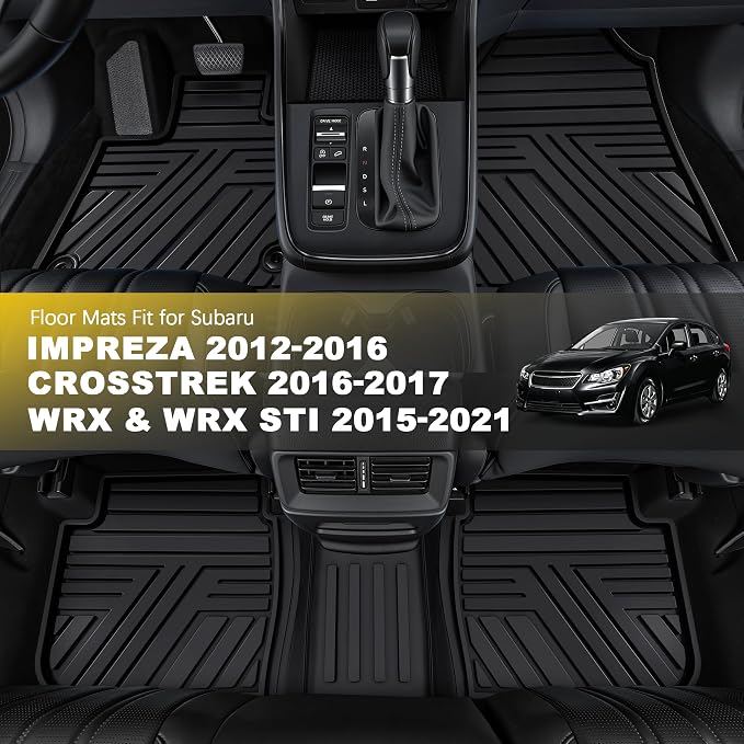 TTX LIGHTING Floor Mats Compatible with Subaru Crosstrek 2016-2017/Impreza 2012-2016/WRX 2015-2021, Custom Fit All Weather 1st & 2nd Row Floor Liners, Black