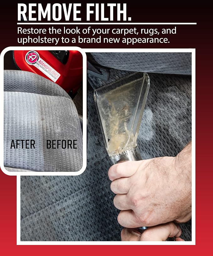 Adam's Polishes Non-Heated Carpet Extractor, Powerful Spot and Upholstery Cleaner, Clear Hand Tool, 15 Foot Hose, Easy Dirt and Spot Removal for Vehicles