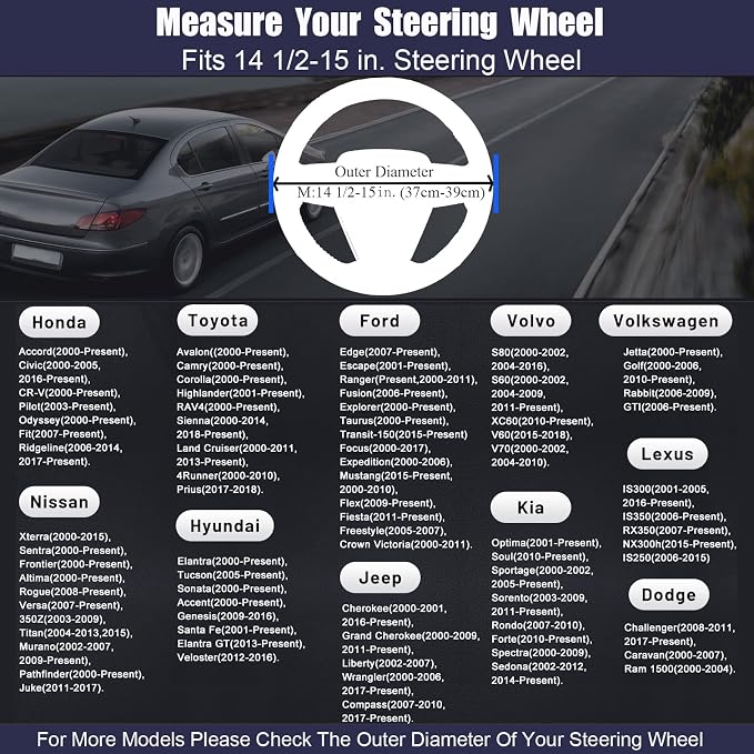 Steering Wheel Cover Universal Standard Size 14.5-15 inch, Breathable Microfiber Leather, Anti-Slip, Soft Grip, Sporty Design, Fits for Cars SUVs Trucks, Black with Red Blue Line