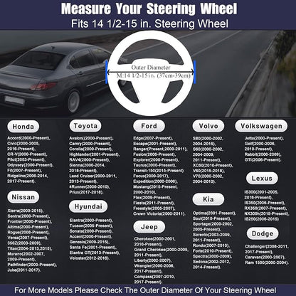 Steering Wheel Cover Universal Standard Size 14.5-15 inch, Breathable Microfiber Leather, Anti-Slip, Soft Grip, Sporty Design, Fits for Cars SUVs Trucks, Black with Red Blue Line