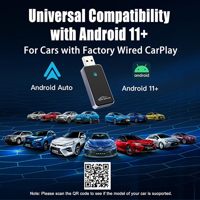 Wireless Android Auto Adapter, Plug & Play Dongle for Android11+ Phones, Wired to Wireless Conversion for Android Auto Cars, USB & Type-C Dual Port