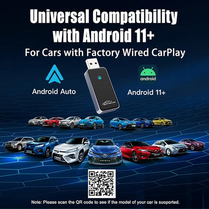 Wireless Android Auto Adapter, Plug & Play Dongle for Android11+ Phones, Wired to Wireless Conversion for Android Auto Cars, USB & Type-C Dual Port