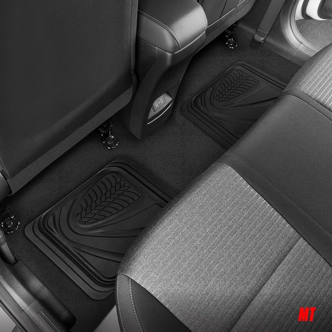 Motor Trend FlexTough Guard All-Weather Floor Mats for Cars – Black Waterproof Rubber Floor Mats, Universal Trim-to-Fit Automotive Accessories for Cars, Trucks & SUV