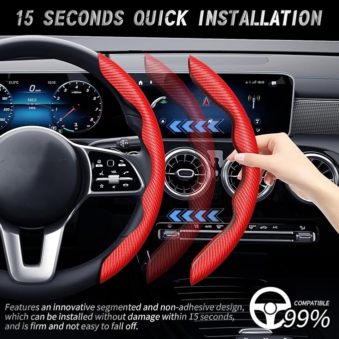 WOCOCN 3pcs Car Steering Wheel Cover,Anti-Skid Carbon Fiber Steering Wheel Protector for Men Women,Multiple Color Options,Universal for Most Car Interiors Accessories (Red 3PCS)