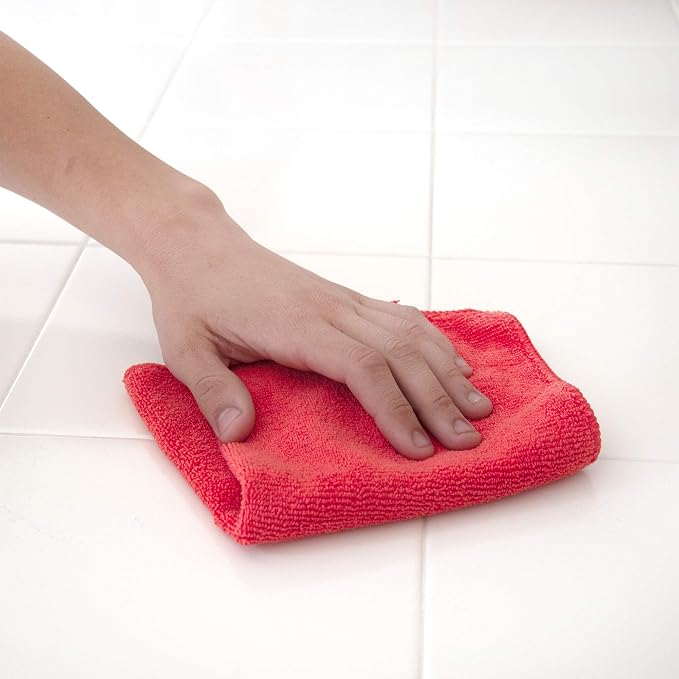 CleanAide 300 GSM Ultra Absorbent Microfiber Cleaning Towels for Kitchen, Car, and Home, Reusable Lint-Free Cloths, Scratch-Free, Streak-Free, Wet or Dry Cleaning, 12x12 in, 50-Pack, Red