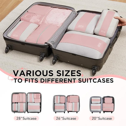 OlarHike 8 Set Compression Packing Cubes for Travel Essentials,Compressible Expandable Space Saver Bags for Organizing Clothes,Luggage Suitcase Garment Bags with Over 1000 pcs Mesh Holes(Pink)