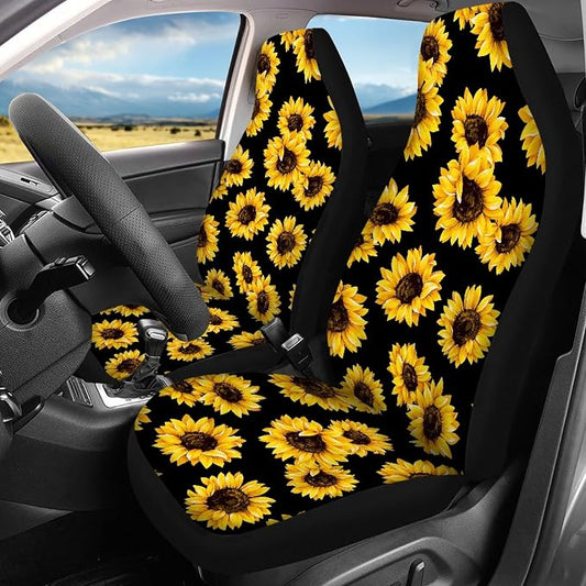 Sunflower Car Seat Covers Full Set,Cute Yellow Flowers Lovely Floral Print Vehicle Front Rear Bench Cushion Protectors for Women Men Auto Interior Accessories Universal Fit for Trucks Sedans