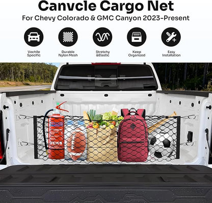 Canvcle Trunk Bed Cargo Net for 2023-2025 2026 Chevy Colorado & GMC Canyon Accessories Envelope Style Mesh Trunk Net Colorado Adjustable Elastic Nylon Rear Canyon Cargo Net with Hooks