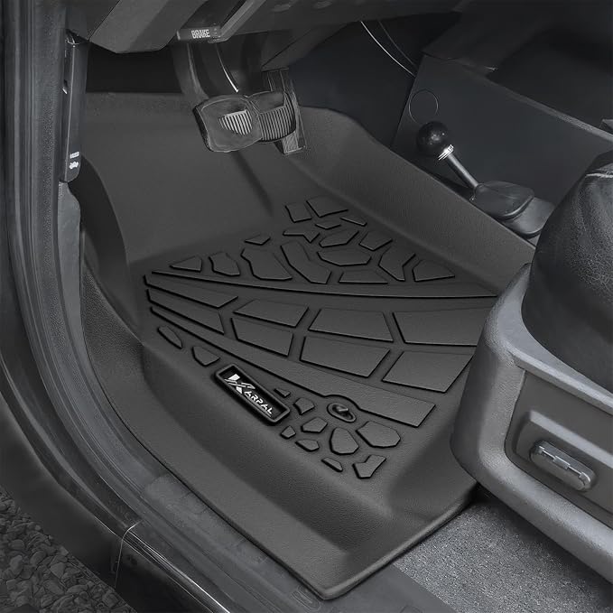 KARPAL Floor Mats for 1999-2007 Ford F250/ F350/ F450 Super Duty Crew Cab Carpet Floor, Custom Fit TPE All Weather Ford F250 Accessories 1st & 2nd Floor Liner