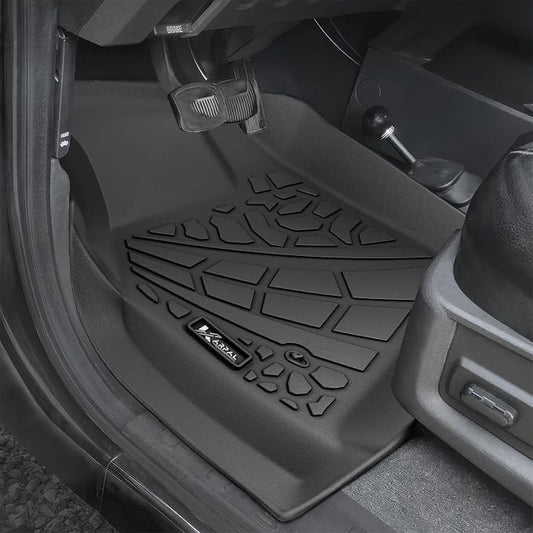 KARPAL Floor Mats for 1999-2007 Ford F250/ F350/ F450 Super Duty Crew Cab Carpet Floor, Custom Fit TPE All Weather Ford F250 Accessories 1st & 2nd Floor Liner