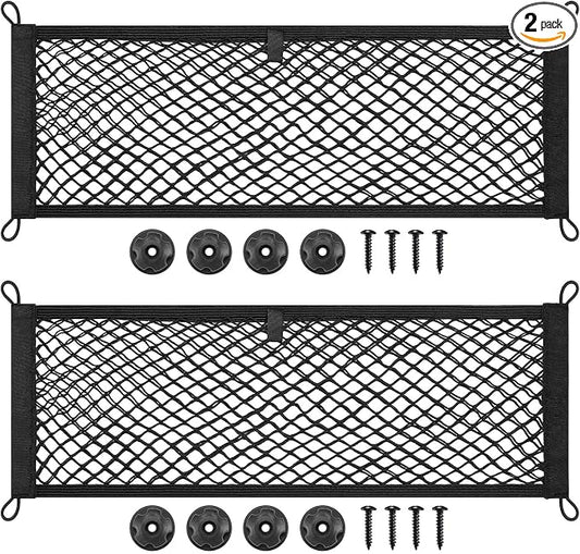 TOBWOLF 2PCS 25x75cm/9.8x29.5in Cargo Storage Net, Universal Elastic Stretchable Pocket Storage Mesh Net, Organizer RV Netting Storage Pouch with 8PCS Screws & 8PCS Buttonholes for Car Truck SUV Boats