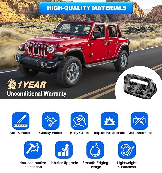 Eamplest Compatible with Jeep Wrangler JL JLU 2026 2025-2018&Gladiator JT 2020-2026 Interior Accessories Upgraded Window Switch Button Cover 4PCS (Black)