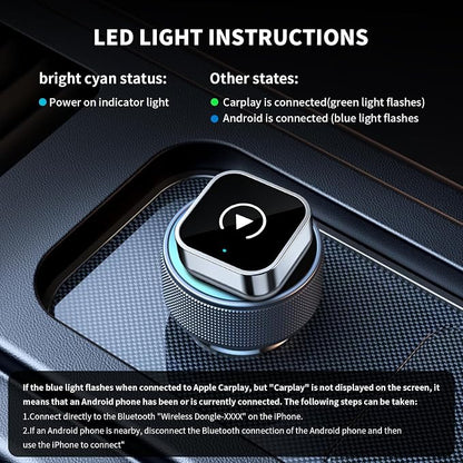Wireless CarPlay and Android Auto Adapter, Ultra-Compact Aluminum Design with Dual-Band Technology, USB-C/USB-A Compatible for Wired CarPlay Vehicles
